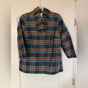 Elegant Plaid Ruffle V-Neck Blouse